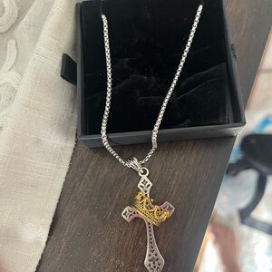 Elegant Silver and Gold Cross Pendant Necklace